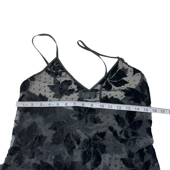 Vintage Morgan Taylor Black Sheer Slip Dress SZ S Velvet Floral By Fantasies - Picture 6 of 16